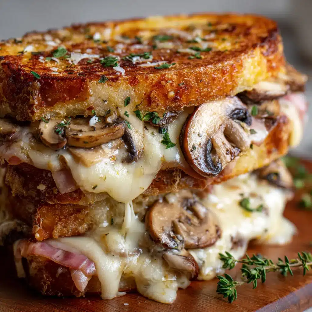 Croque-monsieur aux champignons doré à la poêle avec fromage fondant