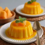 Flan de melon végétalien servi bien frais dans un ramequin