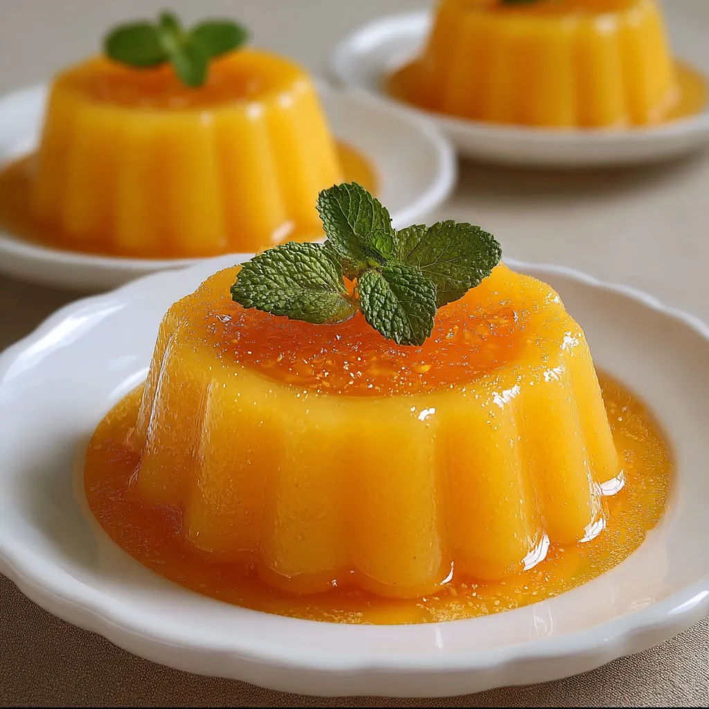 Flan de melon végétalien servi bien frais dans un ramequin