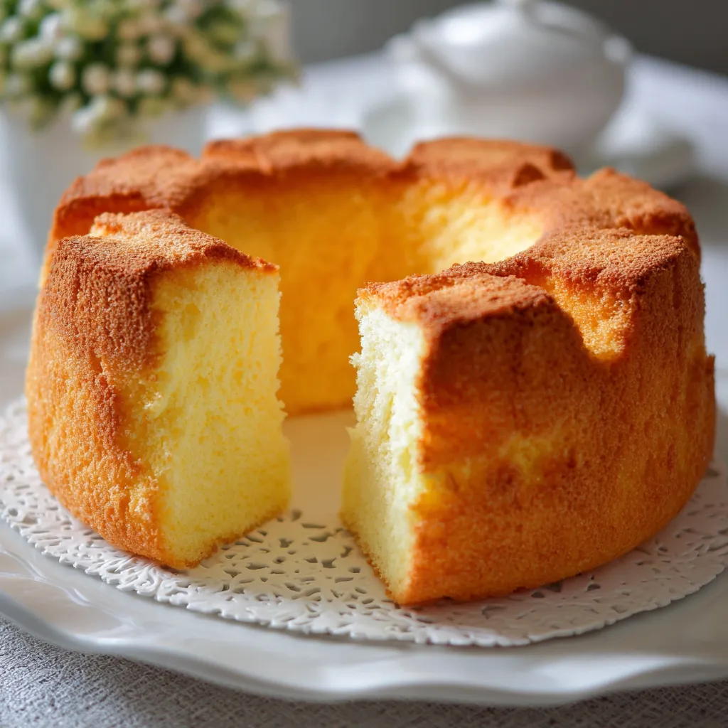 Gâteau ultra moelleux comme un nuage sorti du four, doré et aérien