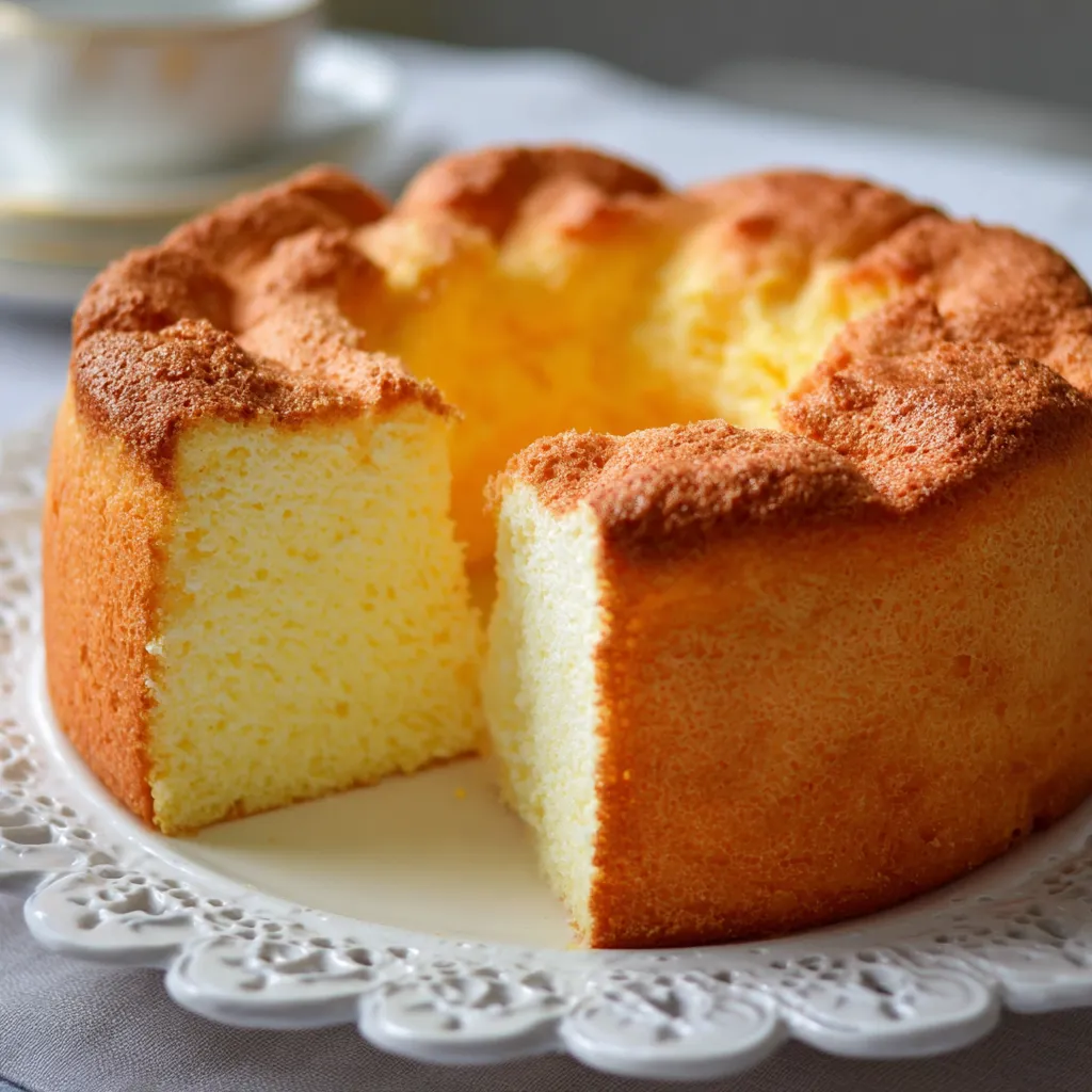 Gâteau ultra moelleux comme un nuage sorti du four, doré et aérien