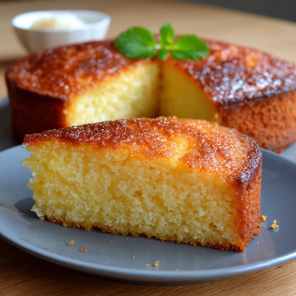 Gâteau de semoule façon grand-mère doré et moelleux servi dans une assiette
