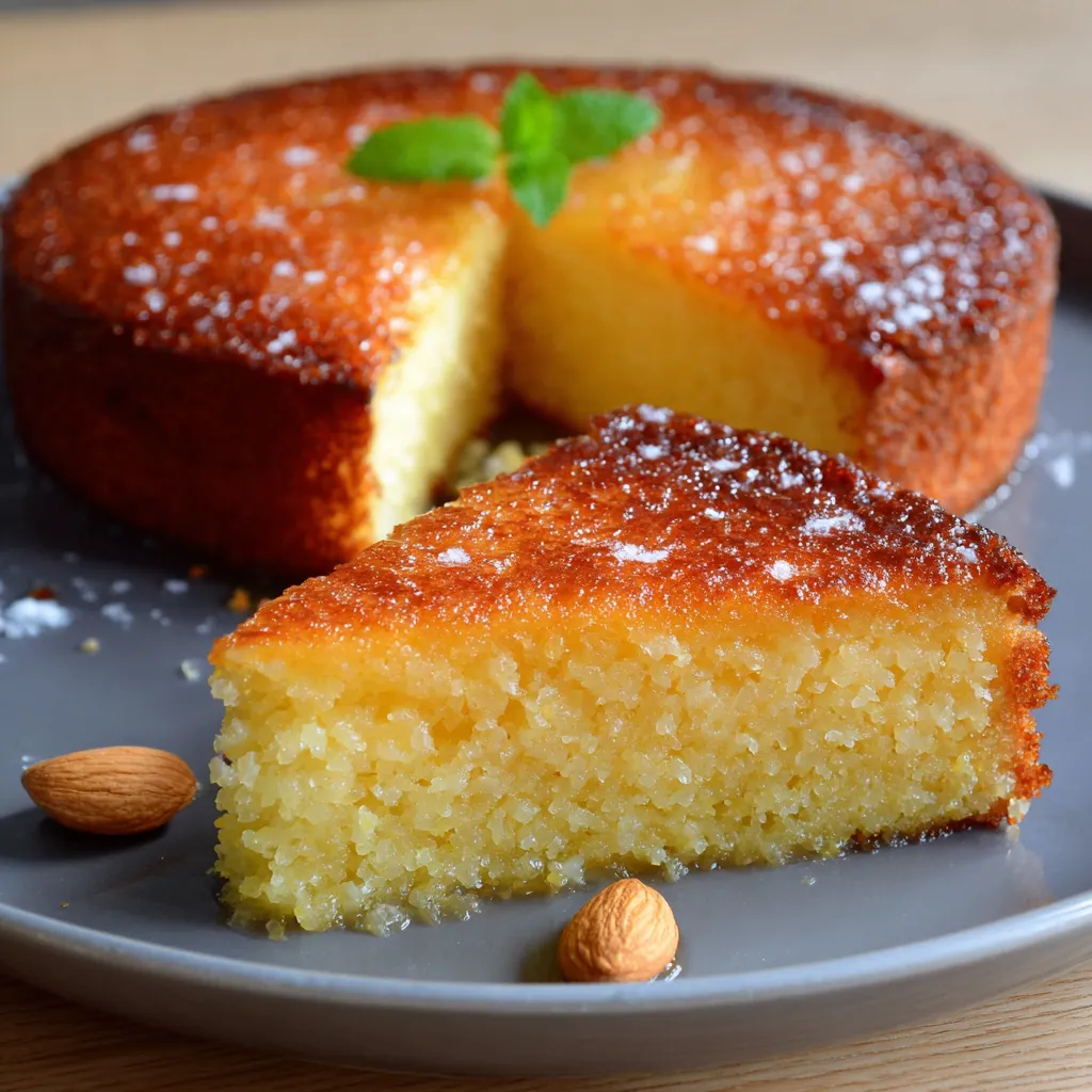 Gâteau de semoule façon grand-mère doré et moelleux servi dans une assiette