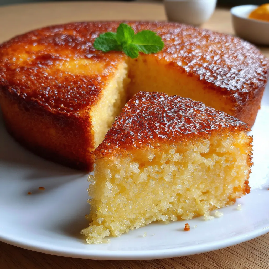 Gâteau de semoule façon grand-mère doré et moelleux servi dans une assiette
