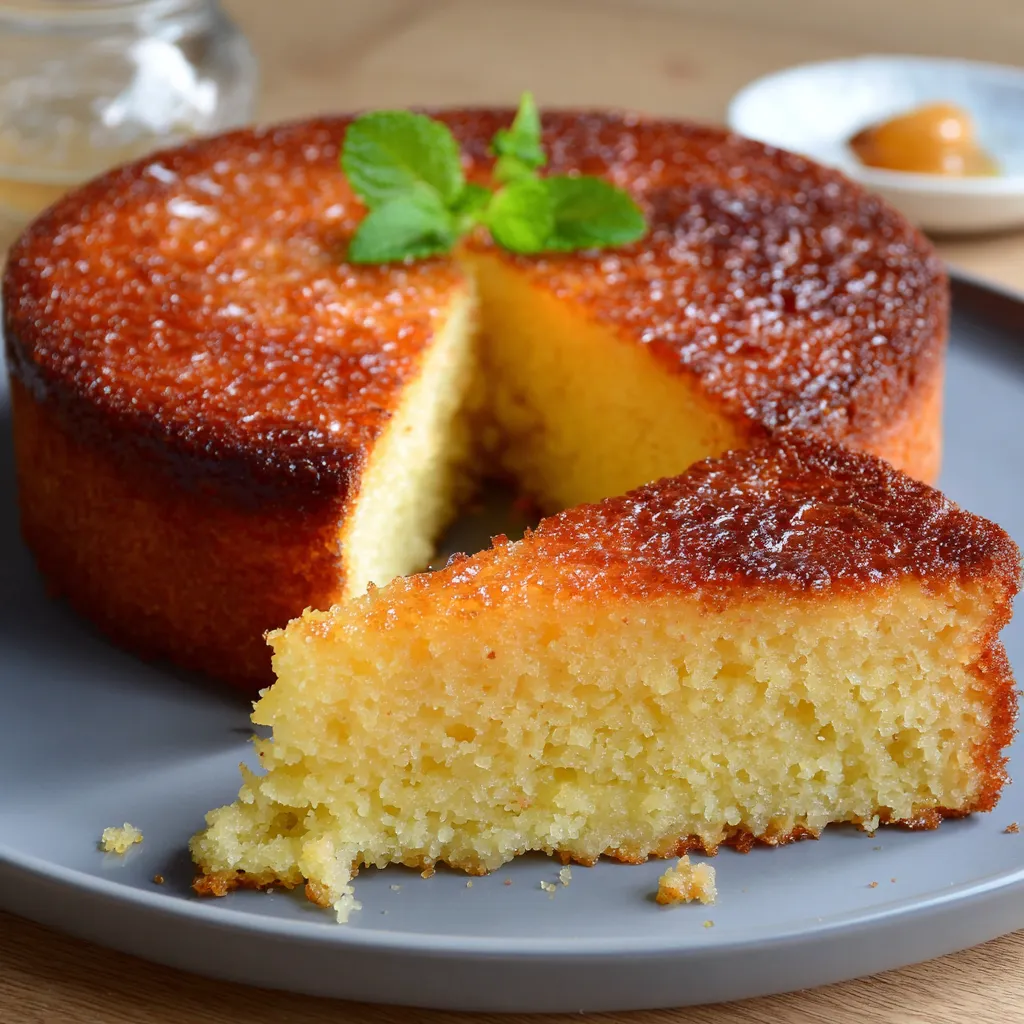 Gâteau de semoule façon grand-mère doré et moelleux servi dans une assiette