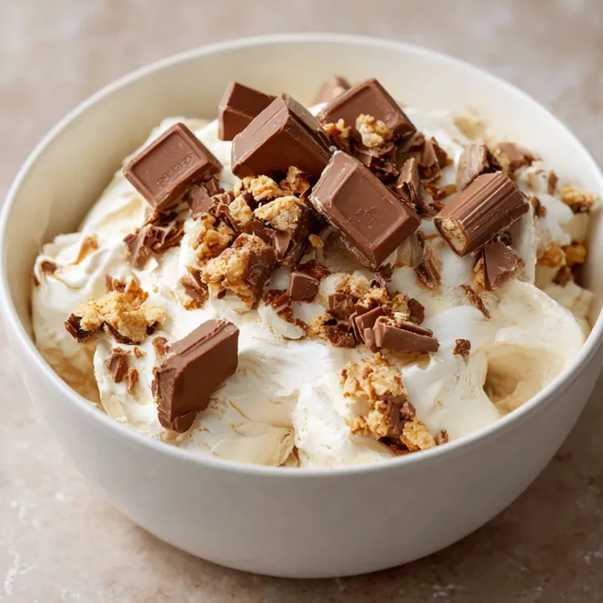 Glace Kinder Bueno maison crémeuse décorée de morceaux de Kinder
