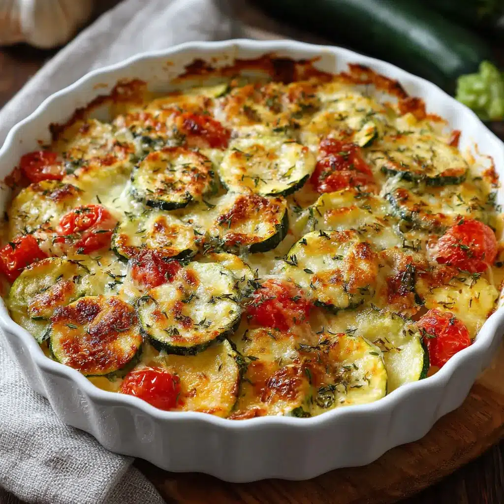 Gratin de courgettes et tomates dans un plat à gratin doré au four