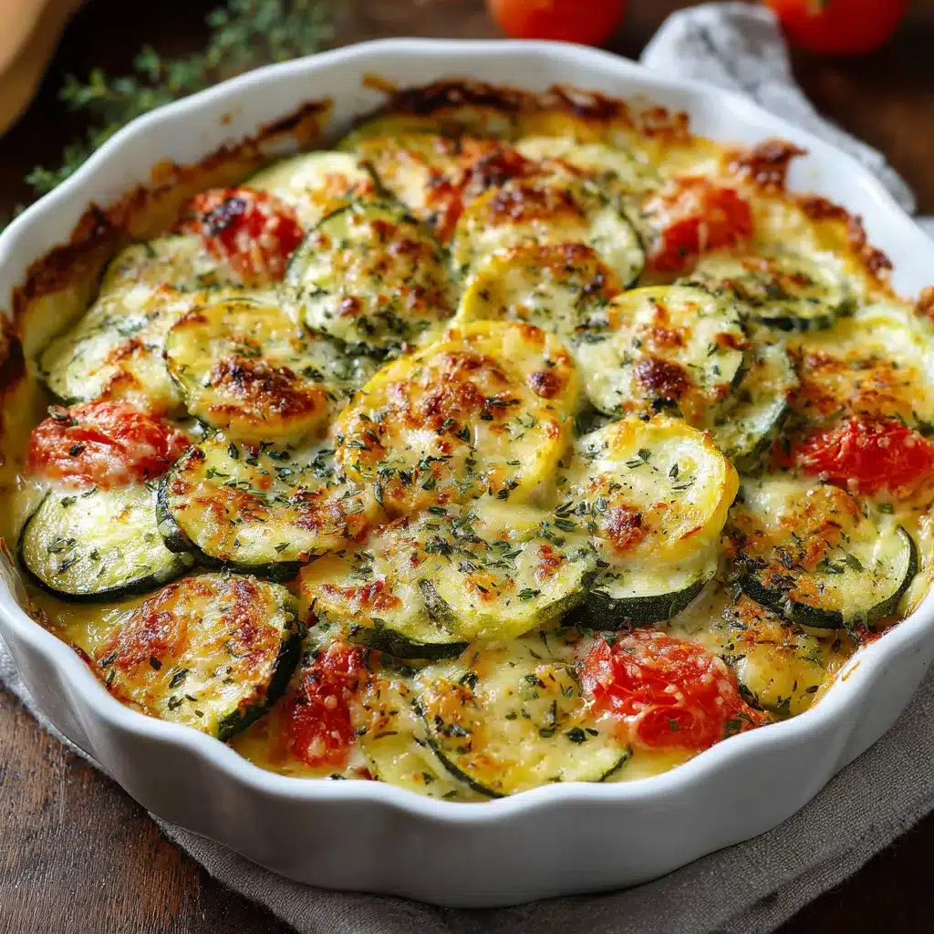 Gratin de courgettes et tomates dans un plat à gratin doré au four