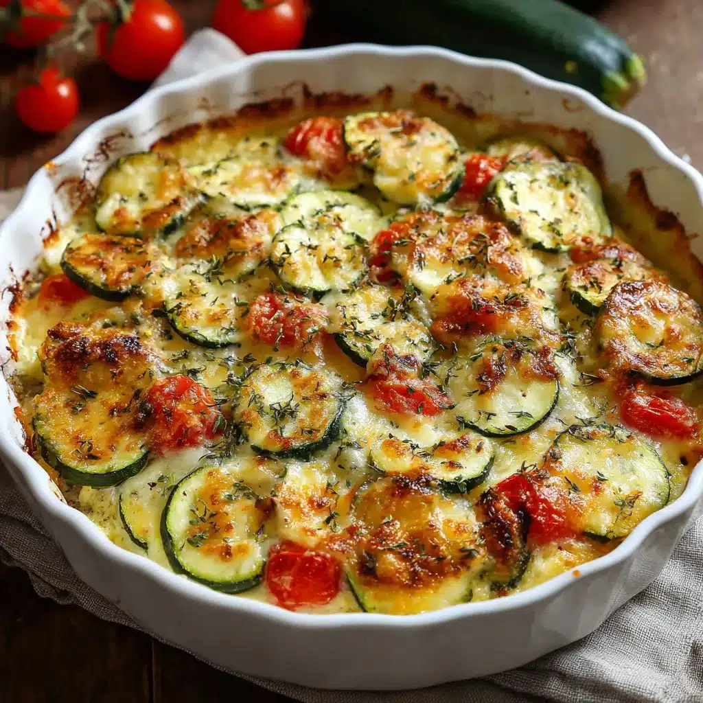 Gratin de courgettes et tomates dans un plat à gratin doré au four
