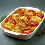 Gratin de tomates et pommes de terre à la mozzarella doré au four