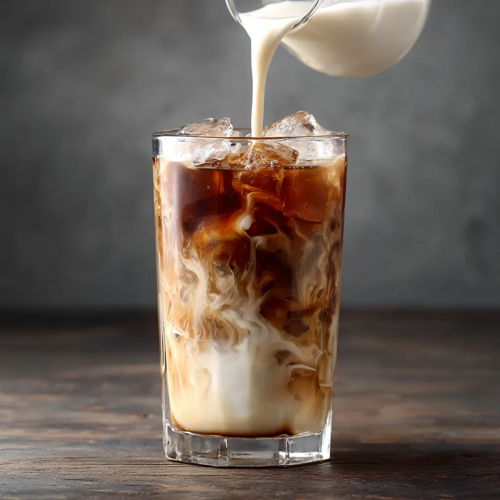 Latte glacé maison dans un grand verre avec dégradé de café et de lait