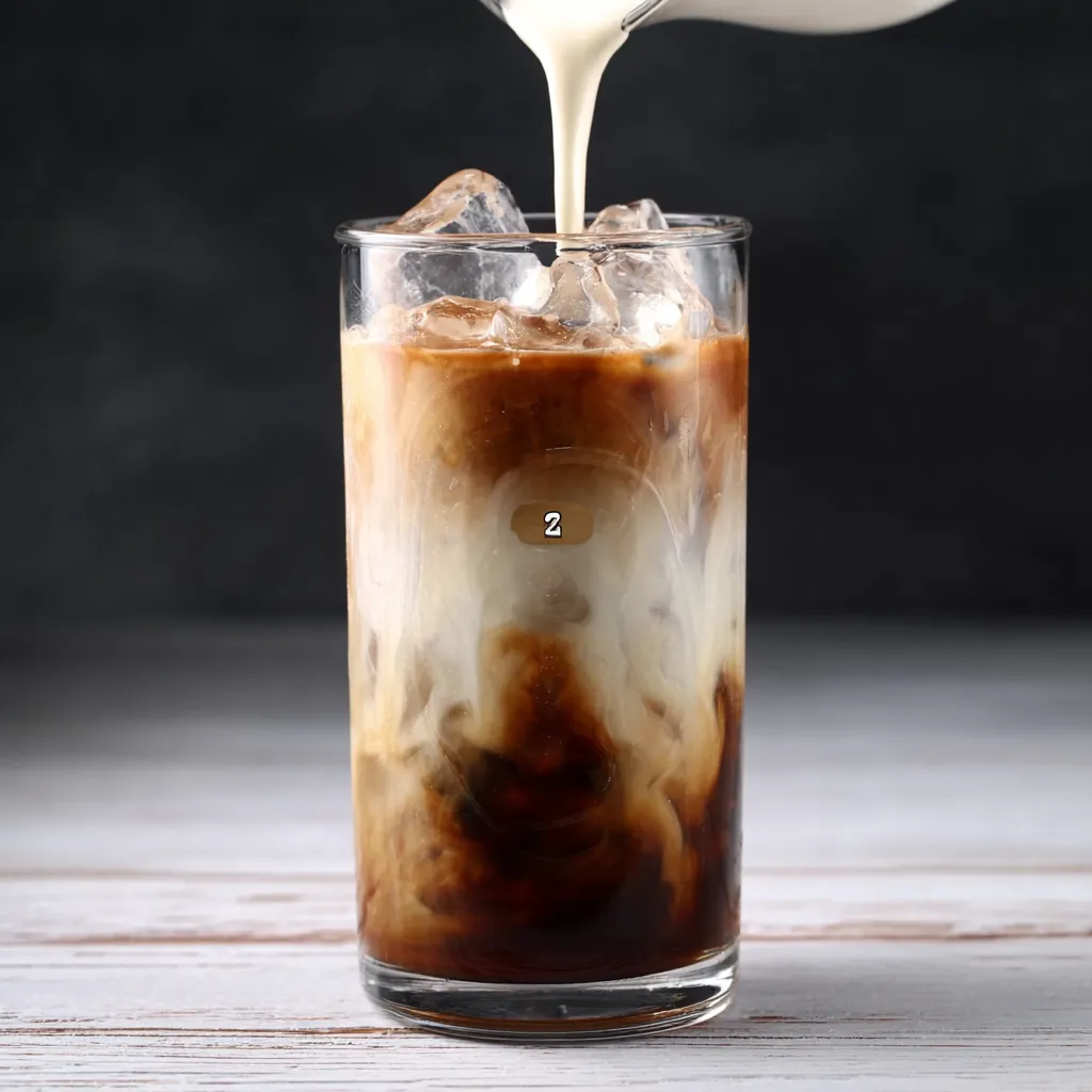 Latte glacé maison dans un grand verre avec dégradé de café et de lait