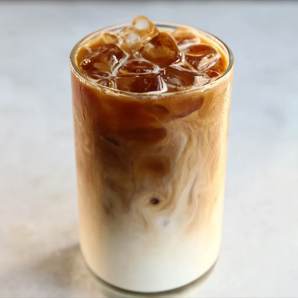 Latte glacé maison dans un grand verre avec dégradé de café et de lait