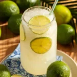 Verres de limonade brésilienne servie avec glaçons, tranches de citron vert et feuilles de menthe