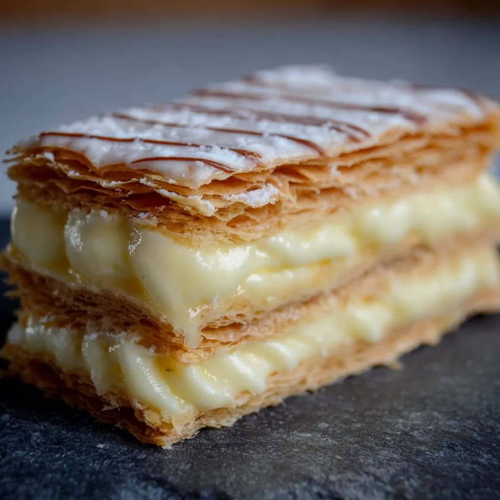Mille-feuille maison à la crème pâtissière avec glaçage marbré
