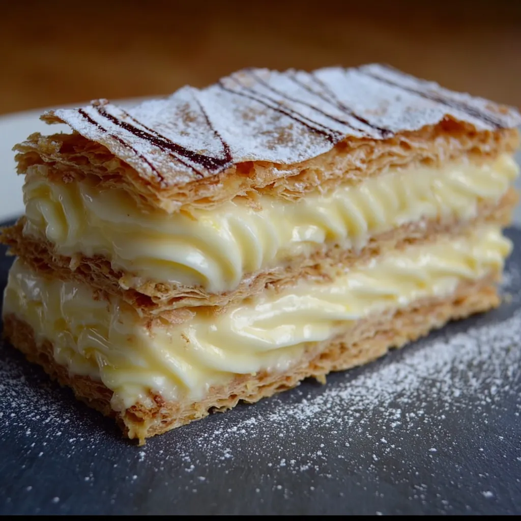 Mille-feuille maison à la crème pâtissière avec glaçage marbré