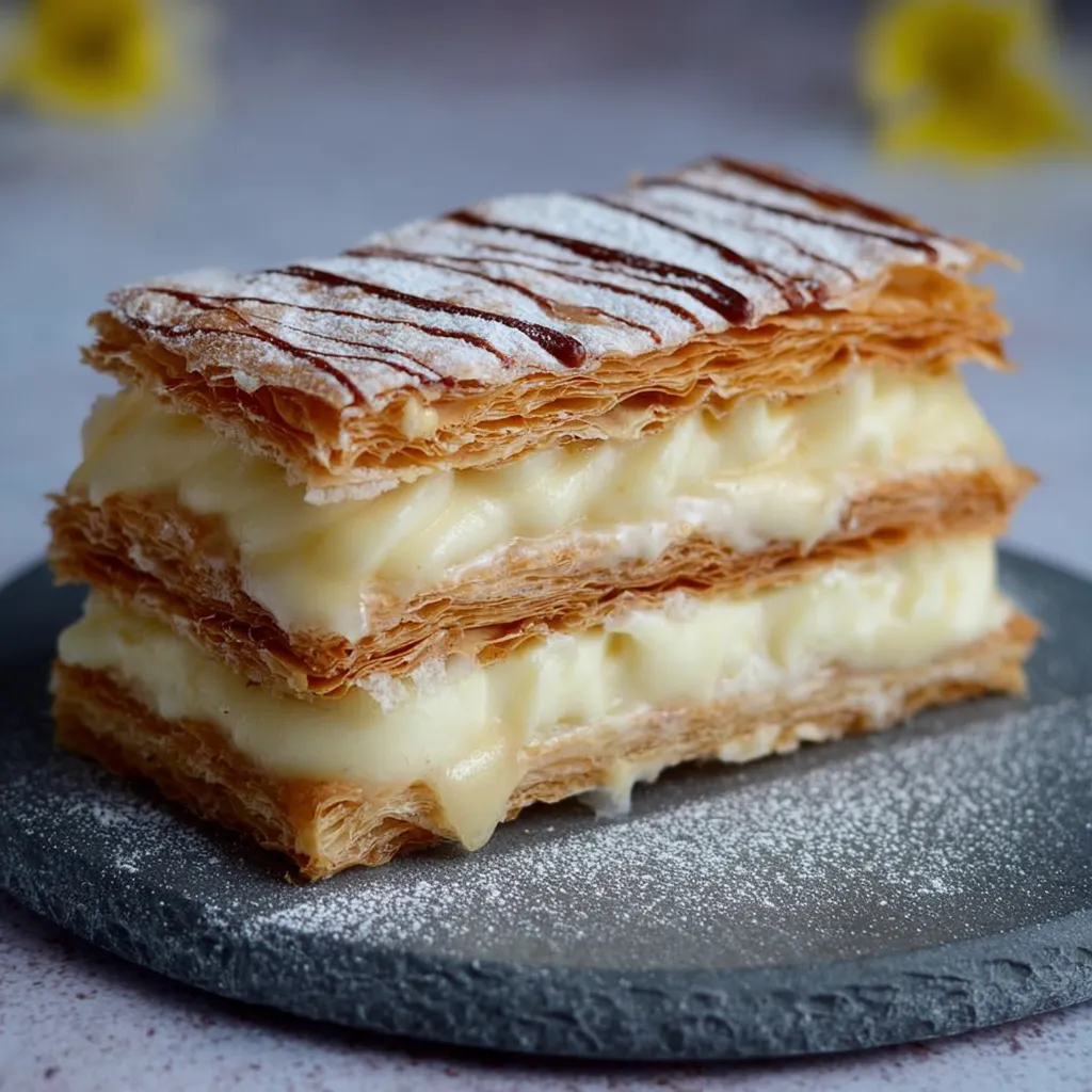 Mille-feuille maison à la crème pâtissière avec glaçage marbré