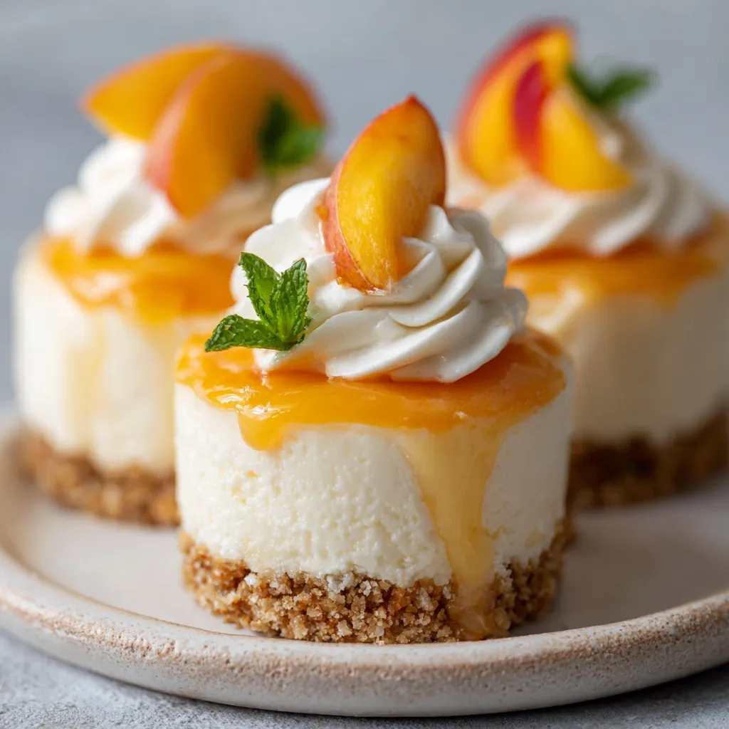 Mini Cheesecakes à la Pêche Sans Cuisson présentés en verrines avec tranches de pêche