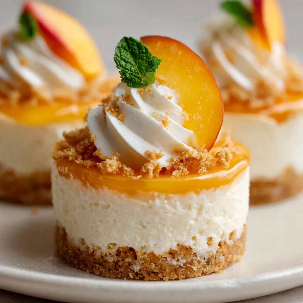 Mini Cheesecakes à la Pêche Sans Cuisson présentés en verrines avec tranches de pêche