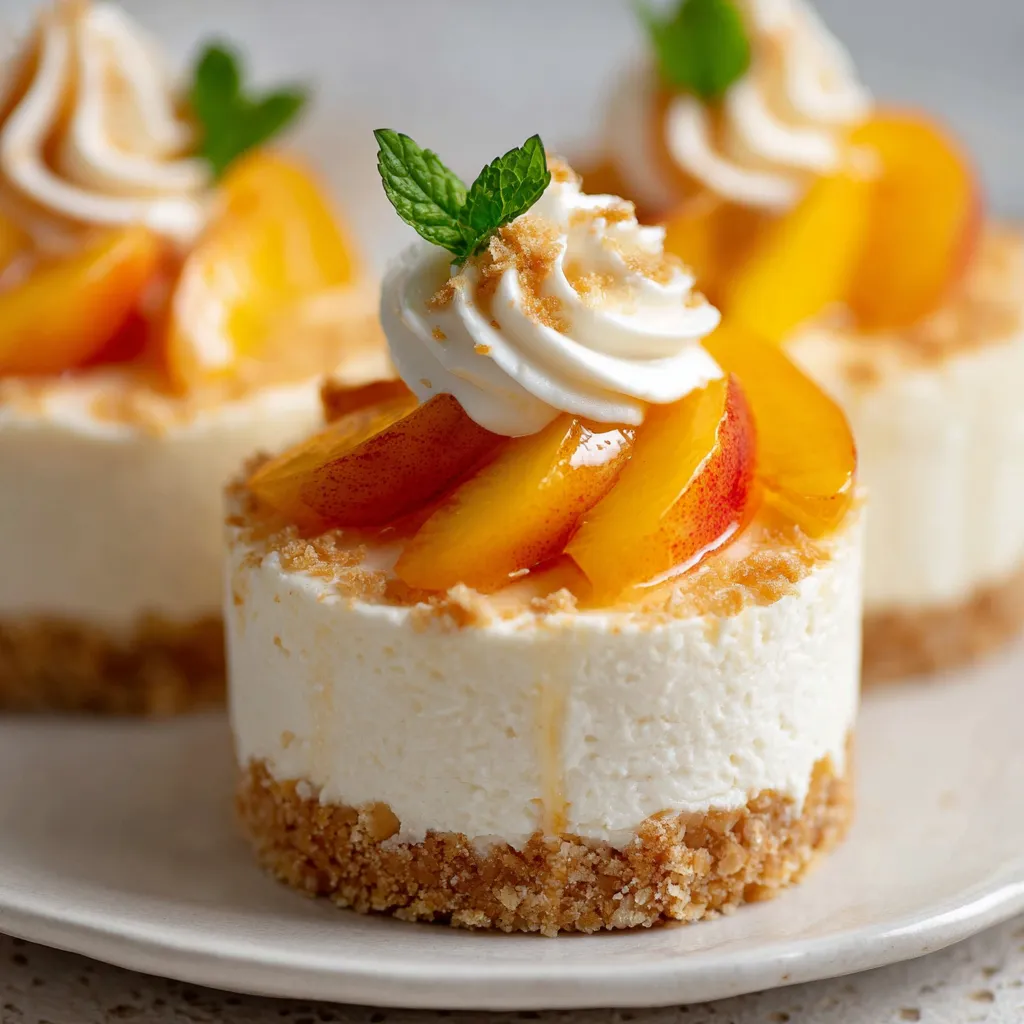 Mini Cheesecakes à la Pêche Sans Cuisson présentés en verrines avec tranches de pêche