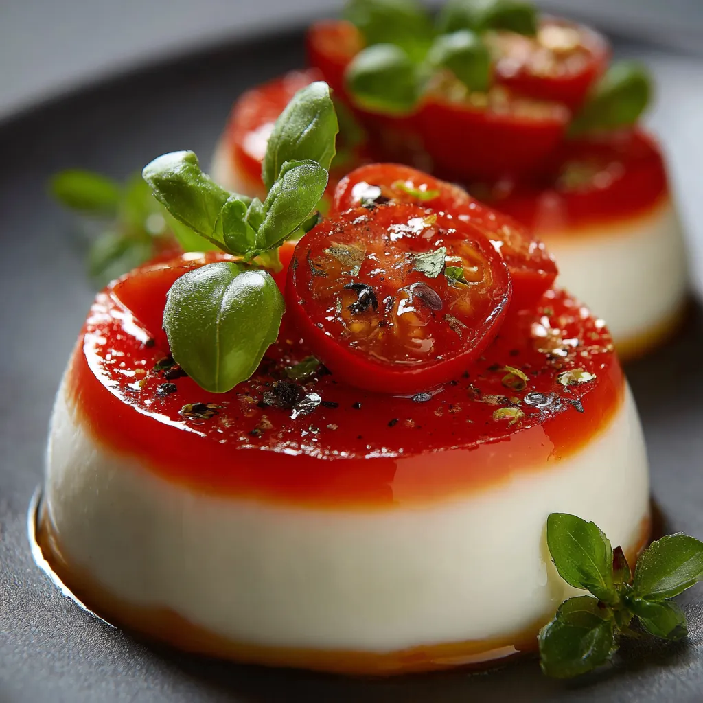 Panna cotta salée en verrine avec tomates fraîches, crème de mozzarella et basilic