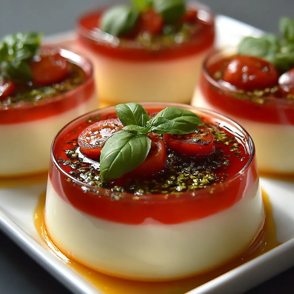 Panna cotta salée en verrine avec tomates fraîches, crème de mozzarella et basilic