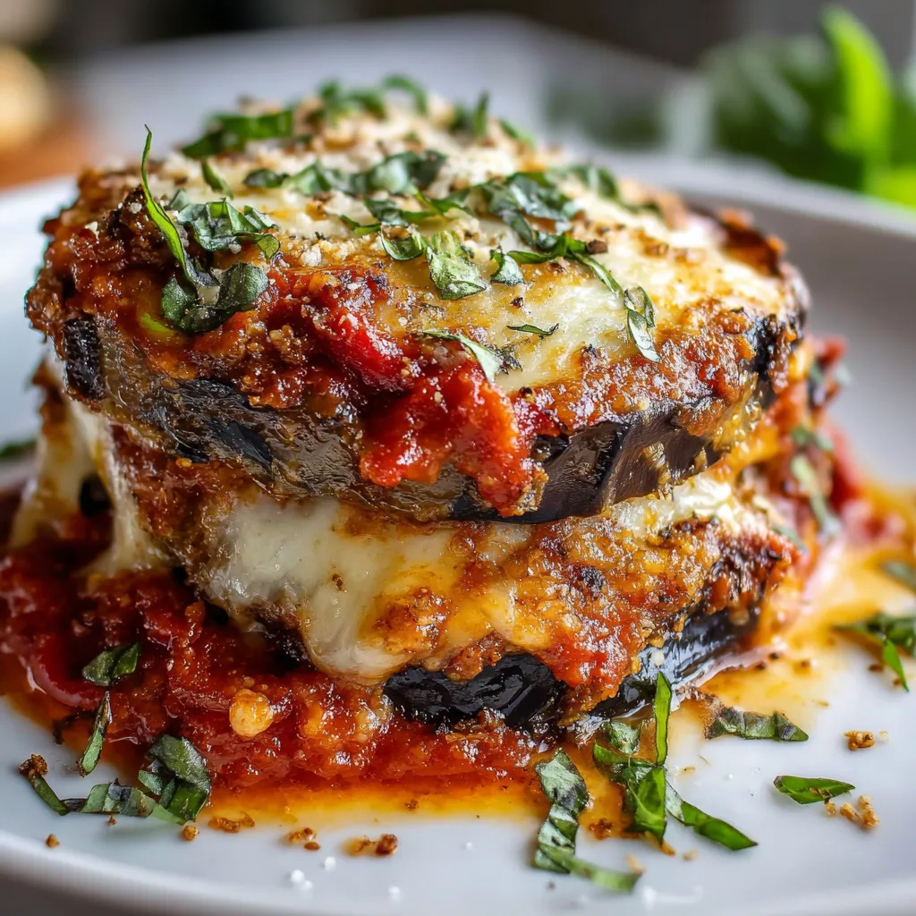 Parmigiana d’aubergines fondante gratinée avec mozzarella et basilic frais