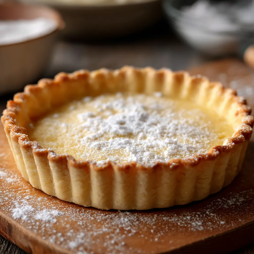 Pâte à tarte express étalée dans un moule prête à être garnie