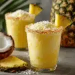 Verre de Piña Colada sans alcool décoré d’ananas et citron vert