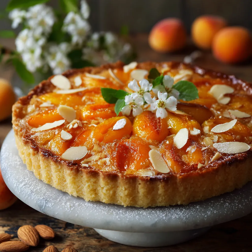 Placek aux abricots maison dans un moule à tarte, avec surface dorée et fruits visibles