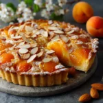 Placek aux abricots maison dans un moule à tarte, avec surface dorée et fruits visibles