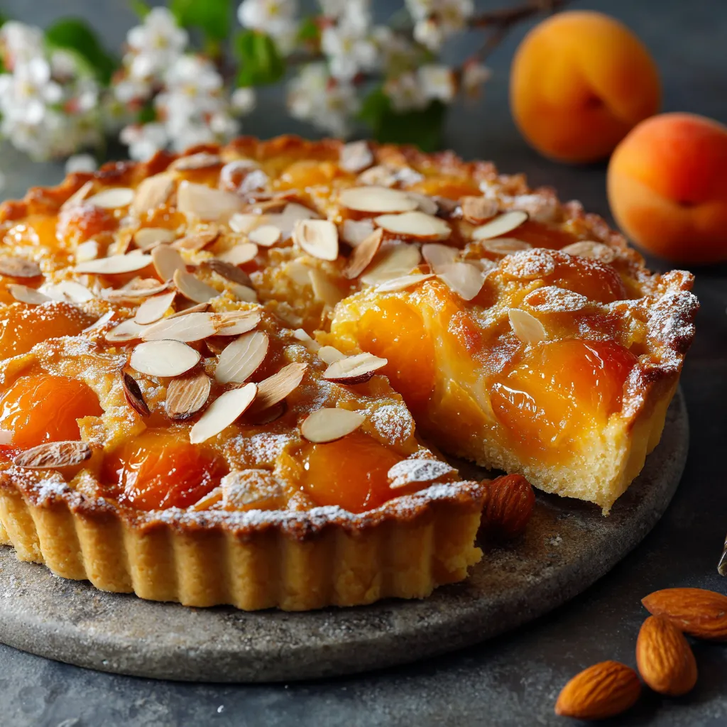 Placek aux abricots maison dans un moule à tarte, avec surface dorée et fruits visibles