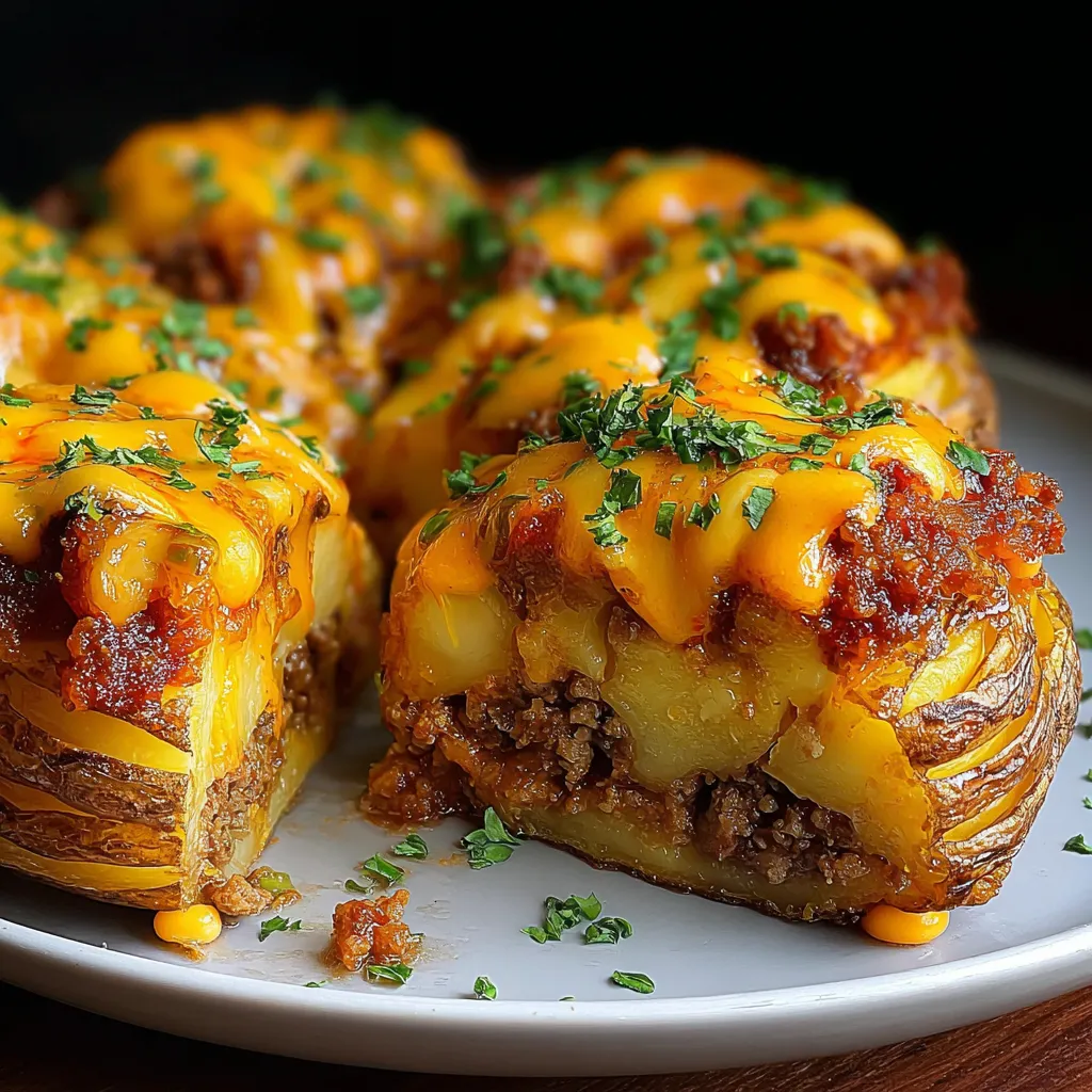 Pommes de Terre Farcies à la Viande gratinées au four avec sauce fraîche citronnée