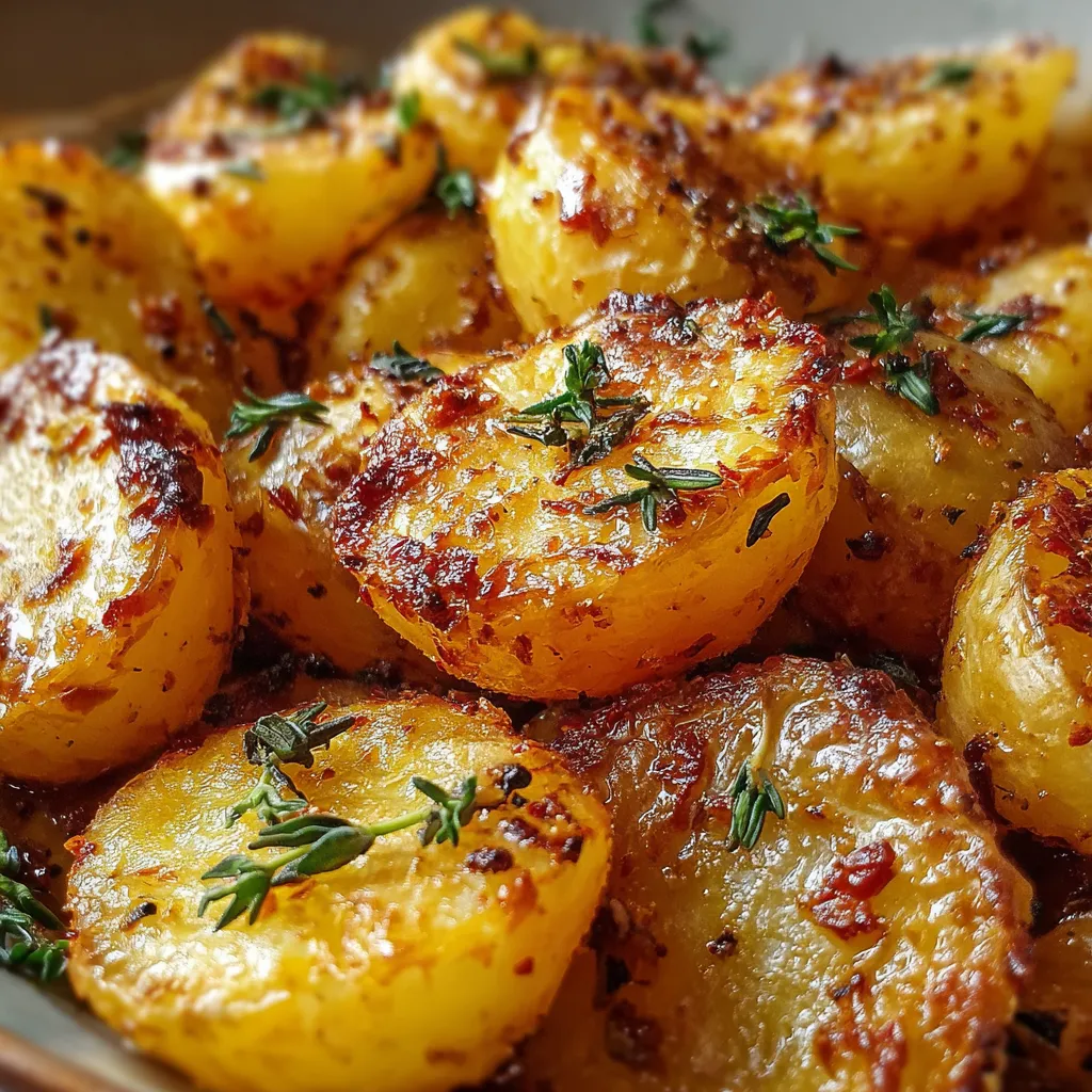 Pommes de terre rôties dorées au four avec moutarde et thym