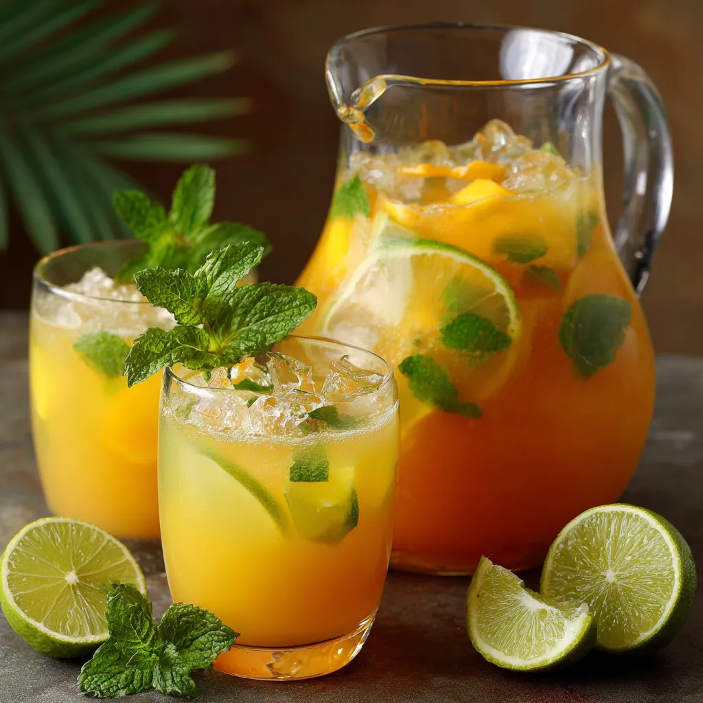 Un grand bol de punch tropical sans rhum garni de menthe et de citron vert