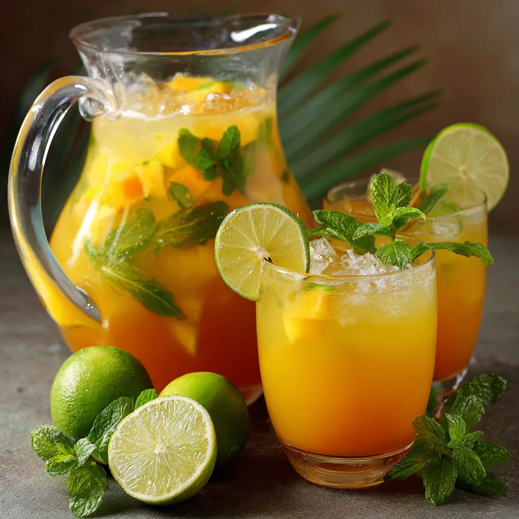 Un grand bol de punch tropical sans rhum garni de menthe et de citron vert