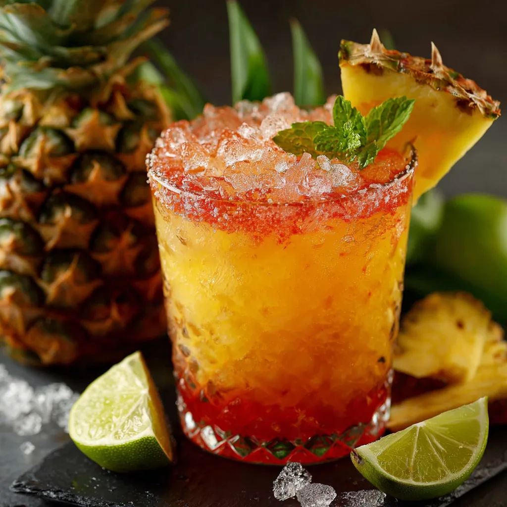 Punch Tropical à l’Ananas et Coco servi dans des verres décorés de tranches d’ananas et feuilles de menthe