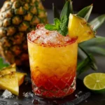 Punch Tropical à l’Ananas et Coco servi dans des verres décorés de tranches d’ananas et feuilles de menthe