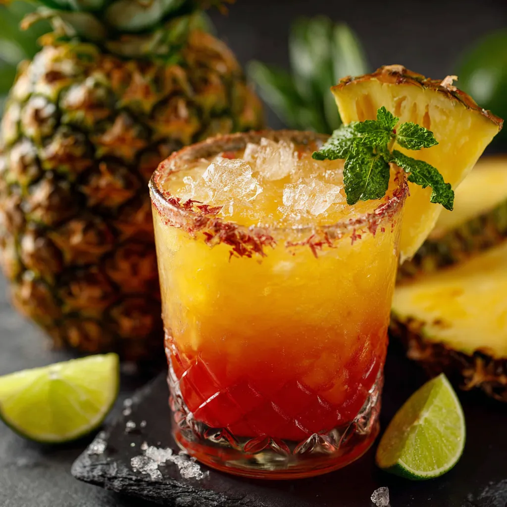 Punch Tropical à l’Ananas et Coco servi dans des verres décorés de tranches d’ananas et feuilles de menthe