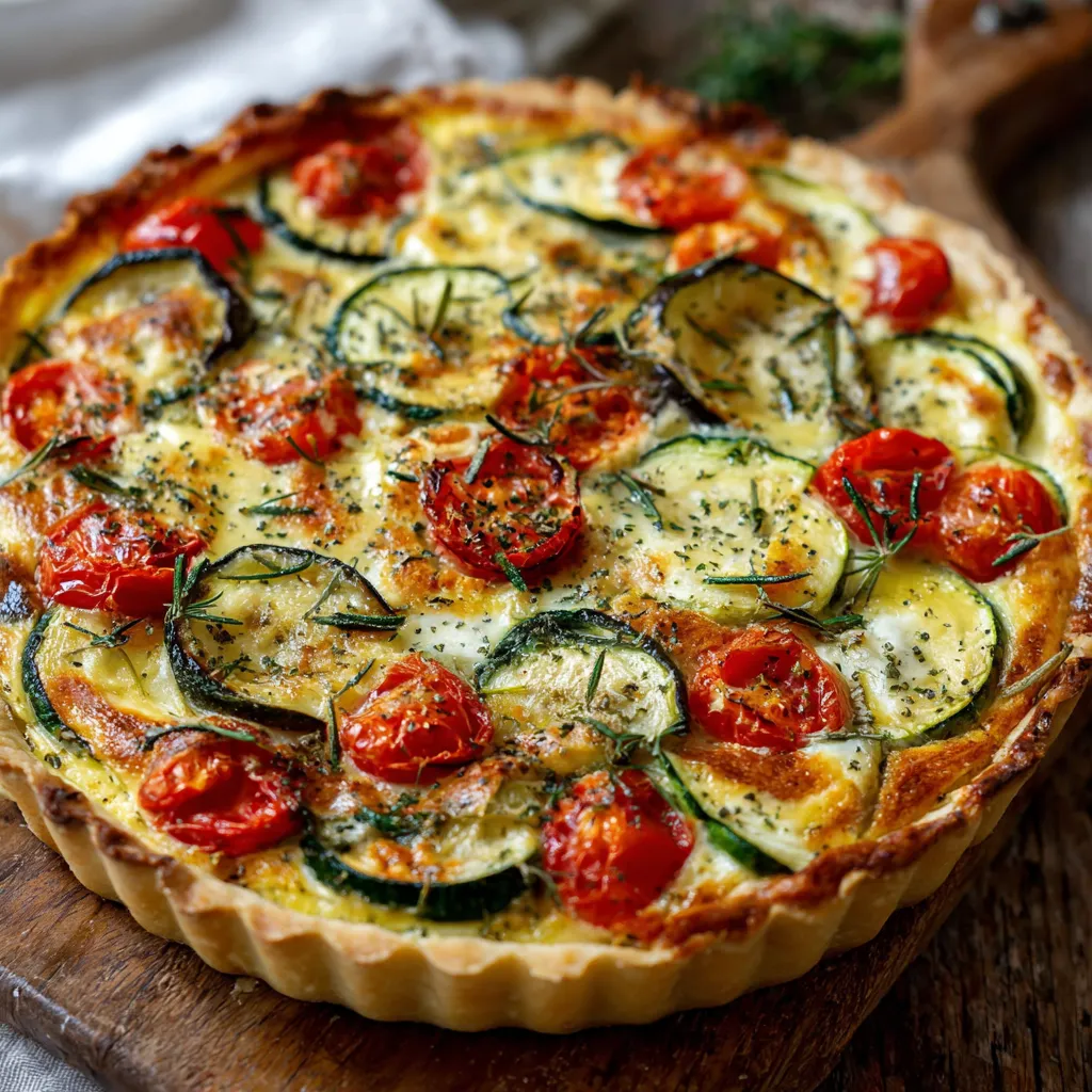 Quiche aux légumes d’été maison avec courgettes, aubergines et tomates