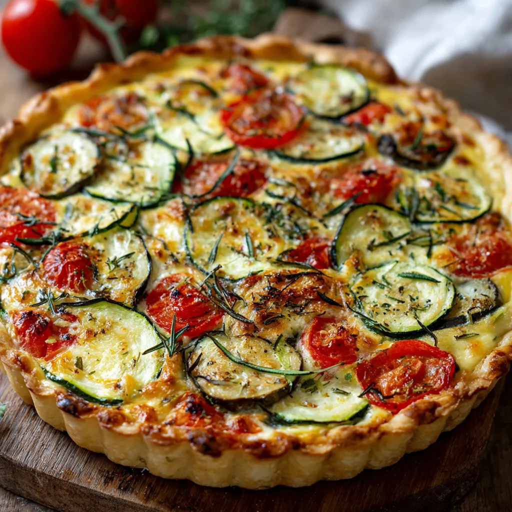 Quiche aux légumes d’été maison avec courgettes, aubergines et tomates