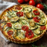 Quiche aux légumes d’été maison avec courgettes, aubergines et tomates