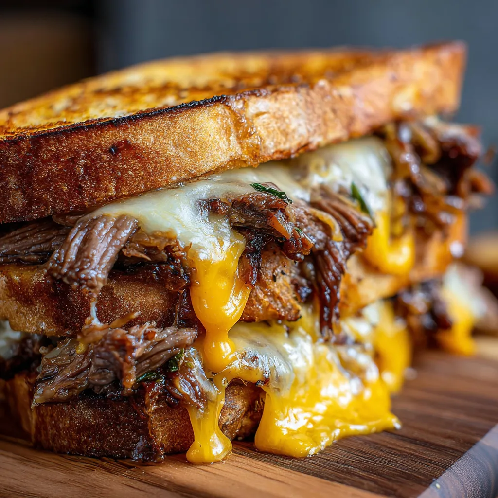 sandwich au bœuf grillé avec fromage fondu servi chaud