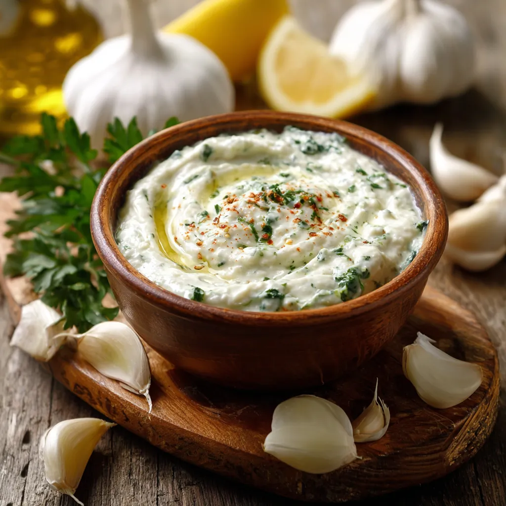 Sauce ail libanaise (Toum) maison dans un petit pot en verre