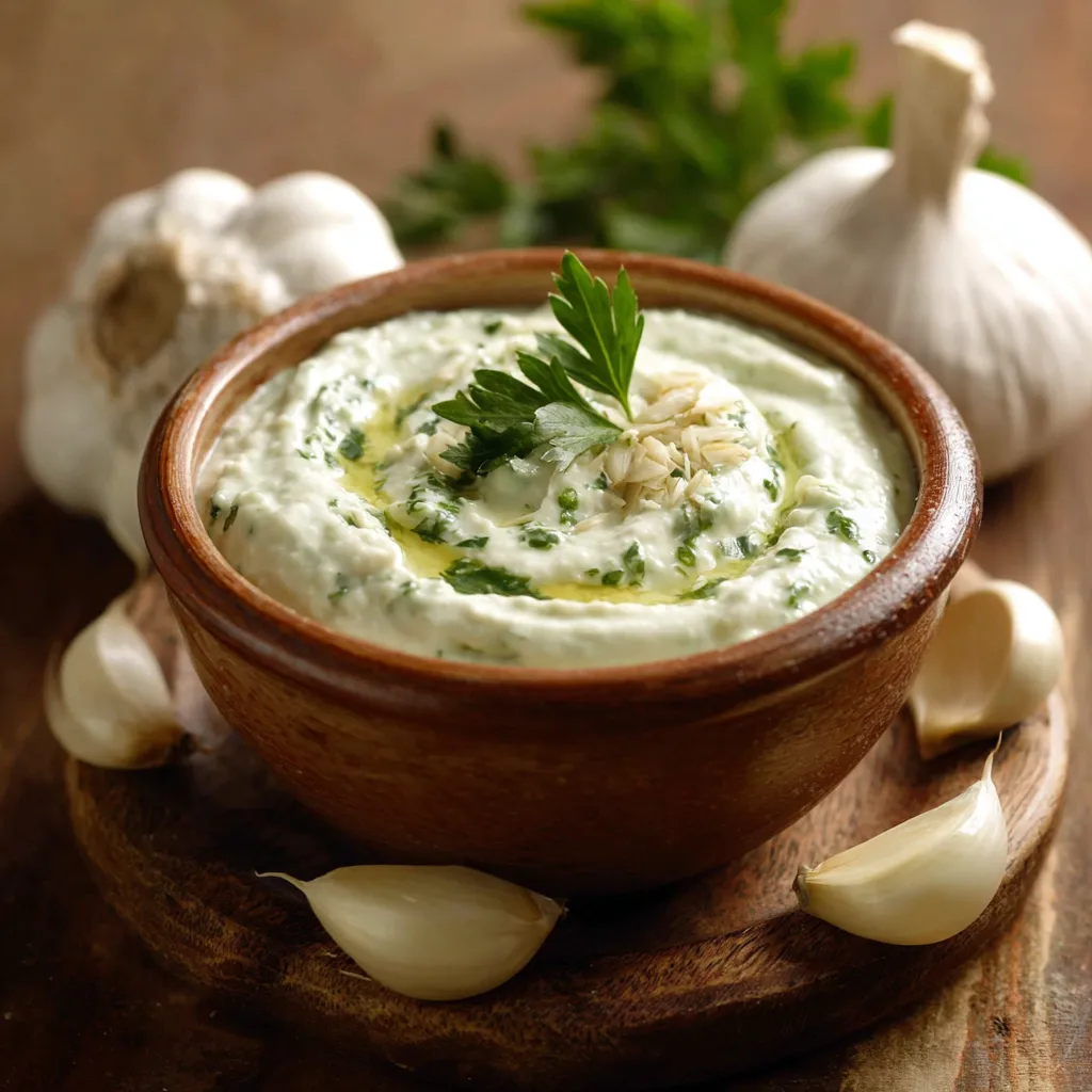 Sauce ail libanaise (Toum) maison dans un petit pot en verre