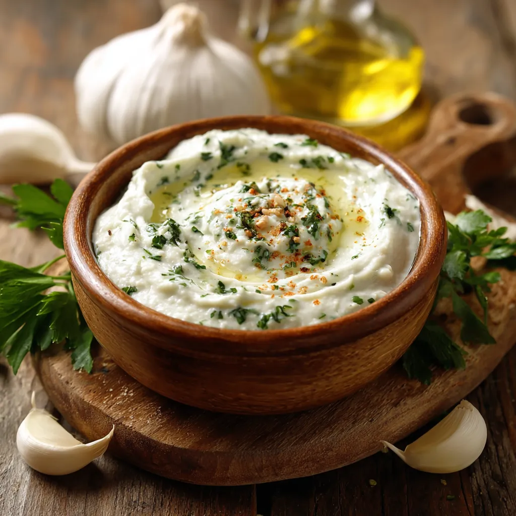 Sauce ail libanaise (Toum) maison dans un petit pot en verre