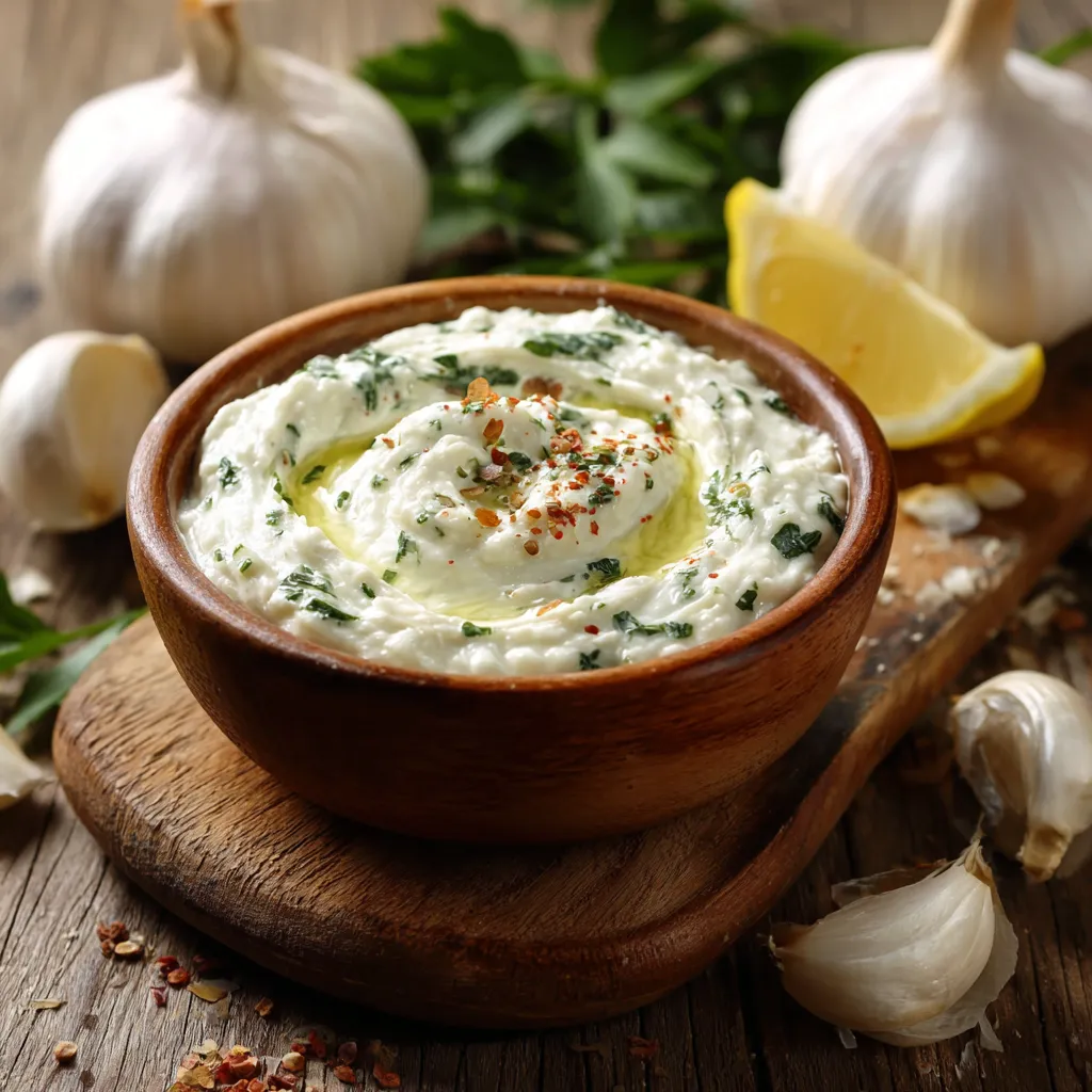 Sauce ail libanaise (Toum) maison dans un petit pot en verre