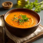 Soupe détox légère aux légumes servie dans un bol blanc
