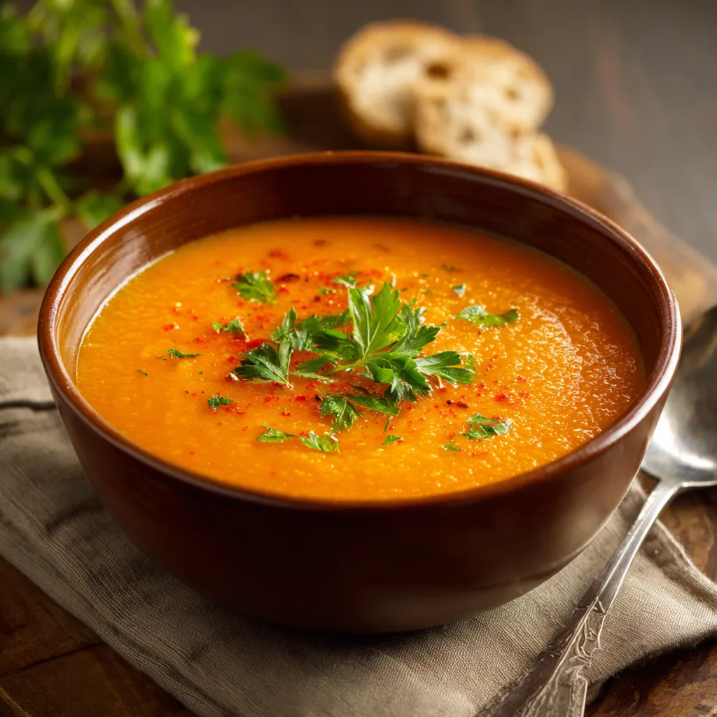 Soupe détox légère aux légumes servie dans un bol blanc