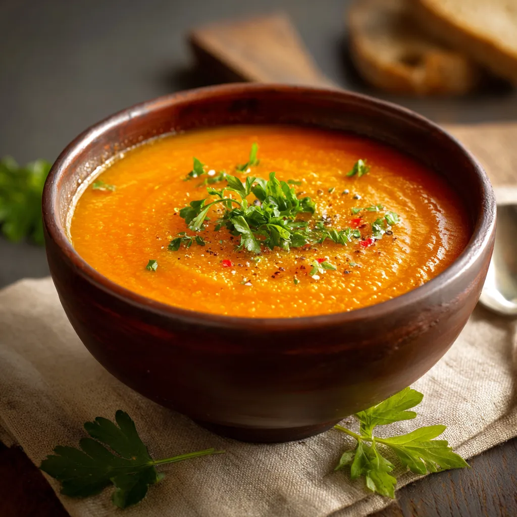 Soupe détox légère aux légumes servie dans un bol blanc